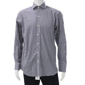 Ledbury Mens Plaid Button Down Shirt Navy Blue White Cotton Size 15.5 39